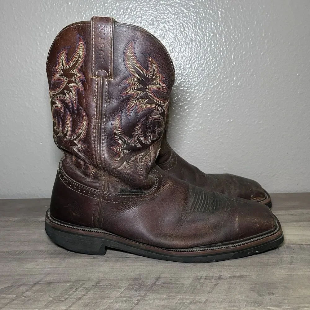 Justin Men Sz 12D Brown Steel Toe Driller Rugged Western 11